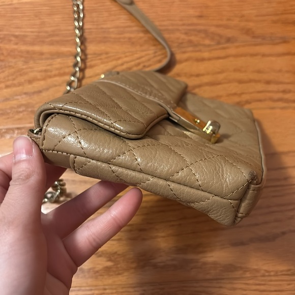 Jaeger Quilted Leather Bag Beige Tan Small Clutch Crossbody Kate Middleton Pippa - Picture 12 of 16